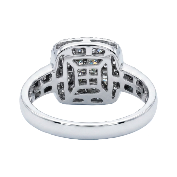 Invisible Set Princess Cut Natural Diamond Cluster Halo Ring 14K White Gold
