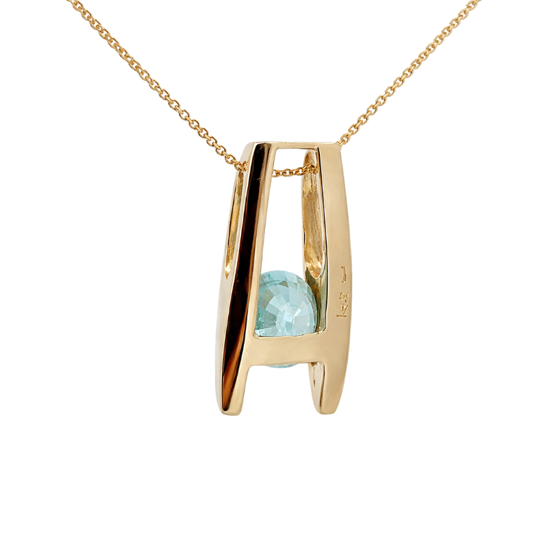 Oval Blue Zircon Slide Pendant 14K Yellow Gold 2.76CT
