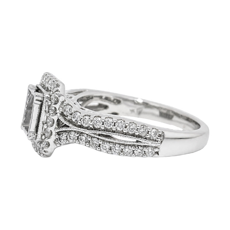 Natural Diamond Halo Princess Engagement Ring Setting 14K White Gold