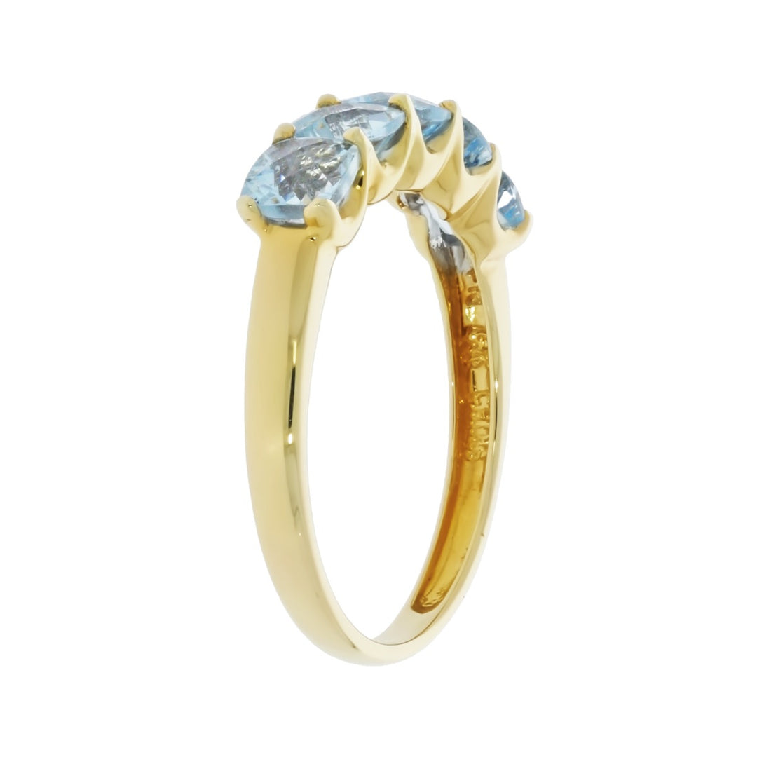 Five Stone Aquamarine Band 14K Yellow Gold 1.45 CTW
