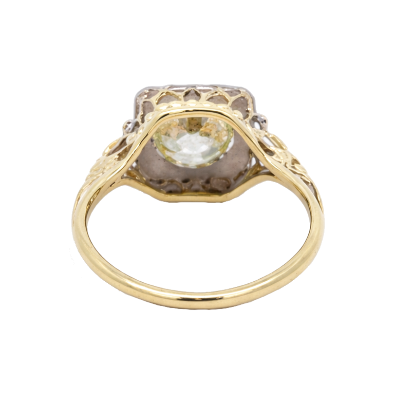 Old European Diamond Filigree Engagement Ring 14K Two Tone 1.40CT