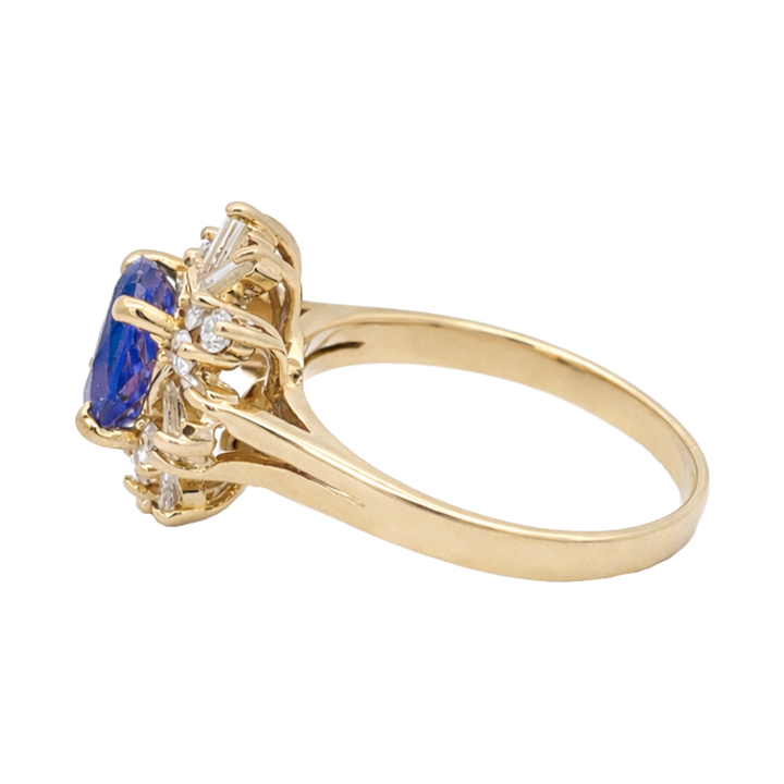 Tanzanite Diamond Star Halo Ring 14K Yellow Gold 1.66CT