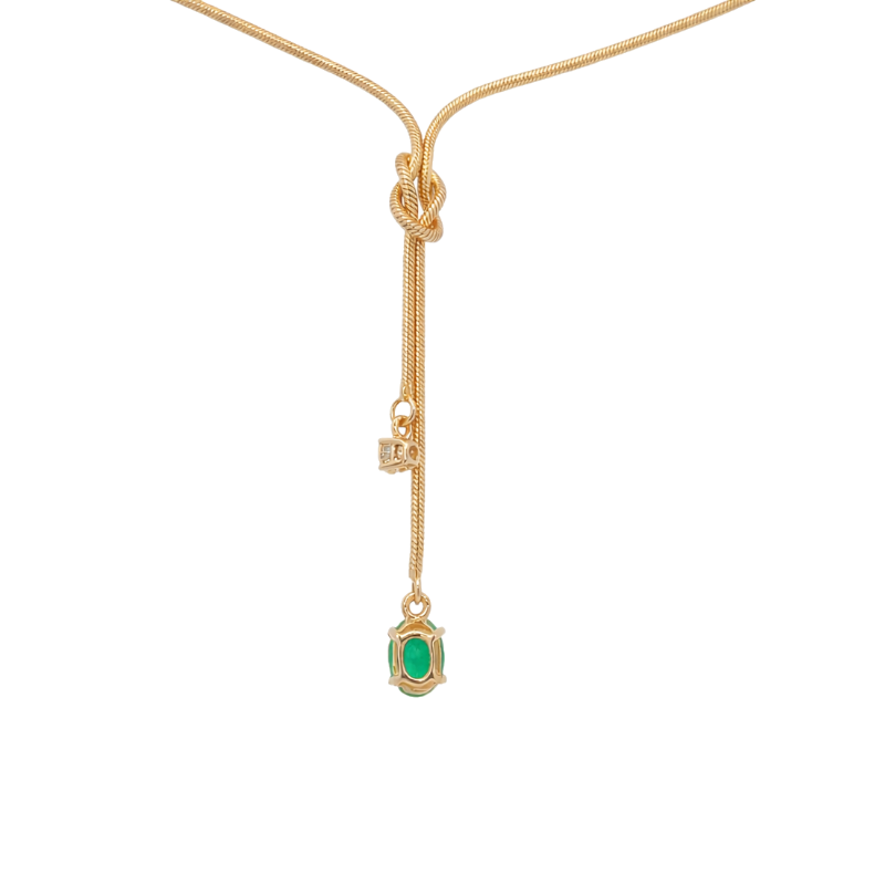 Emerald & Diamond Knot Necklace 10K Yellow Gold .51CT