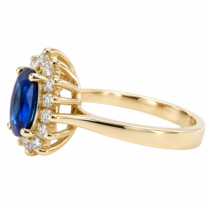 Sapphire Diamond Halo Ring 14K Yellow Gold 2.14CT
