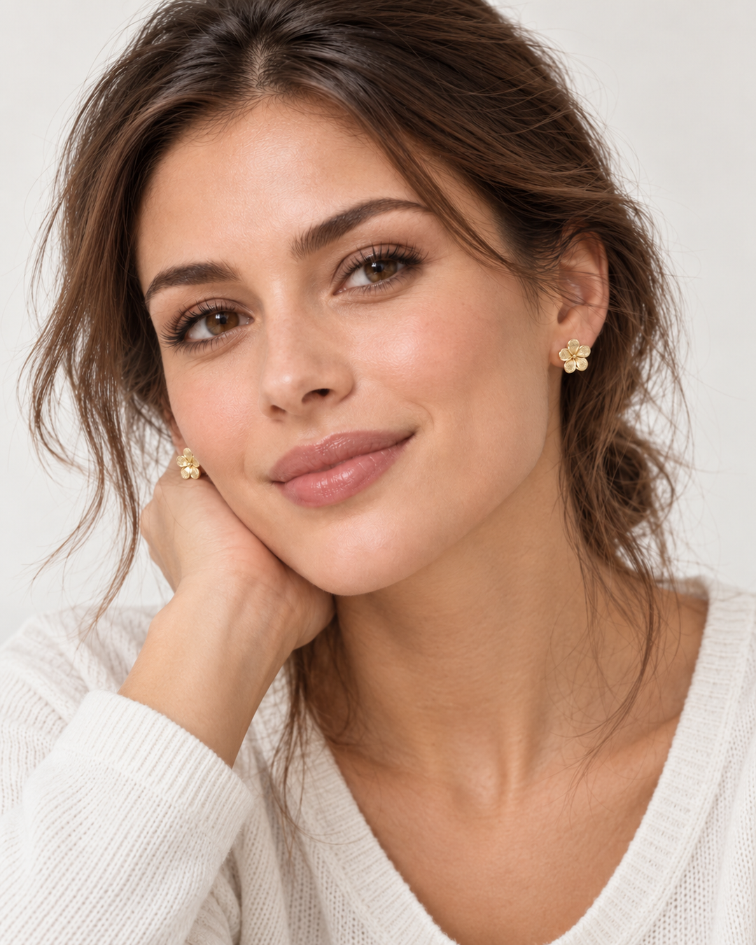 Plumeria Stud Earrings 14K Yellow Gold
