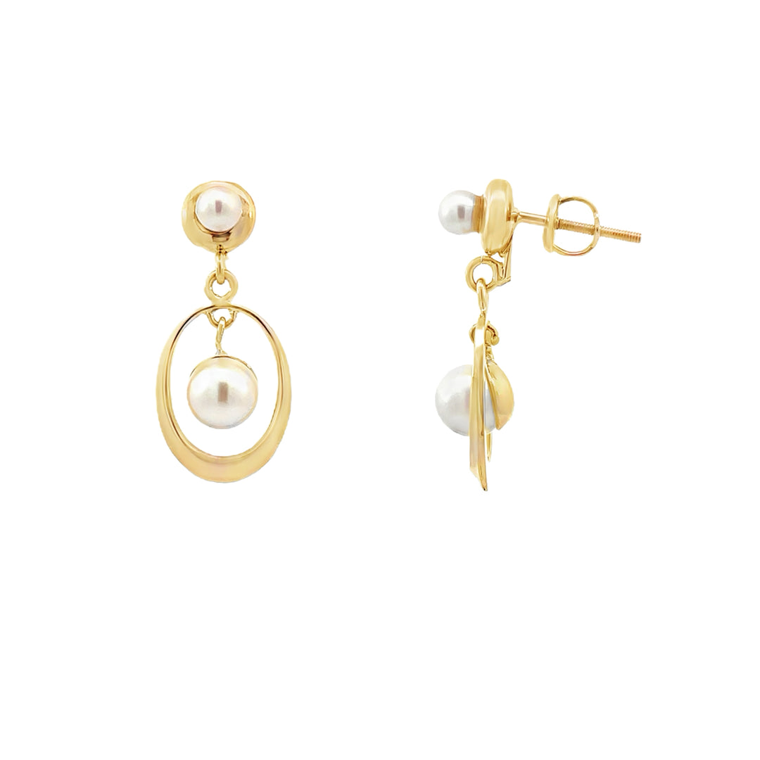 Dangle Pearl Earrings 14K Yellow Gold 6.5mm