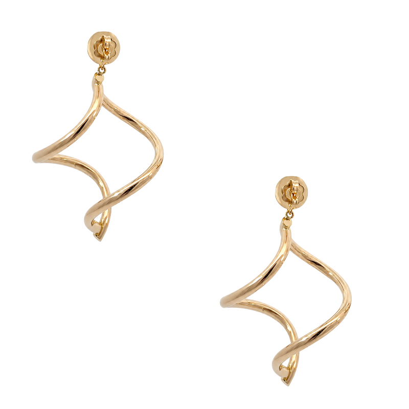 Twisted Dangle Hollow Earrings 14K Yellow Gold