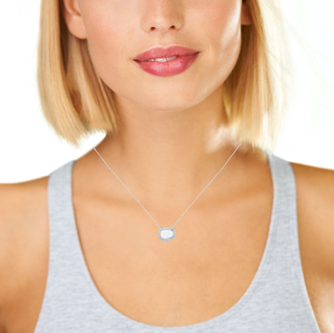 Raw Salt & Pepper Diamond Halo Necklace 14K White Gold .70CT
