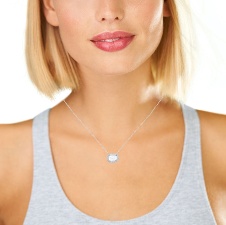 Raw Salt & Pepper Diamond Halo Necklace 14K White Gold .70CT