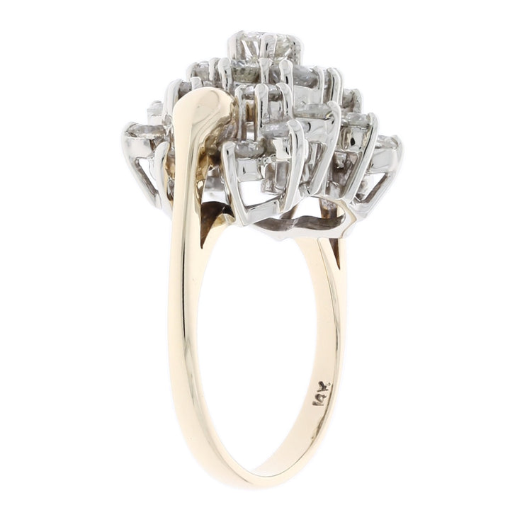 Retro Diamond Cluster Ring 14K Two Tone 2.70 CTW