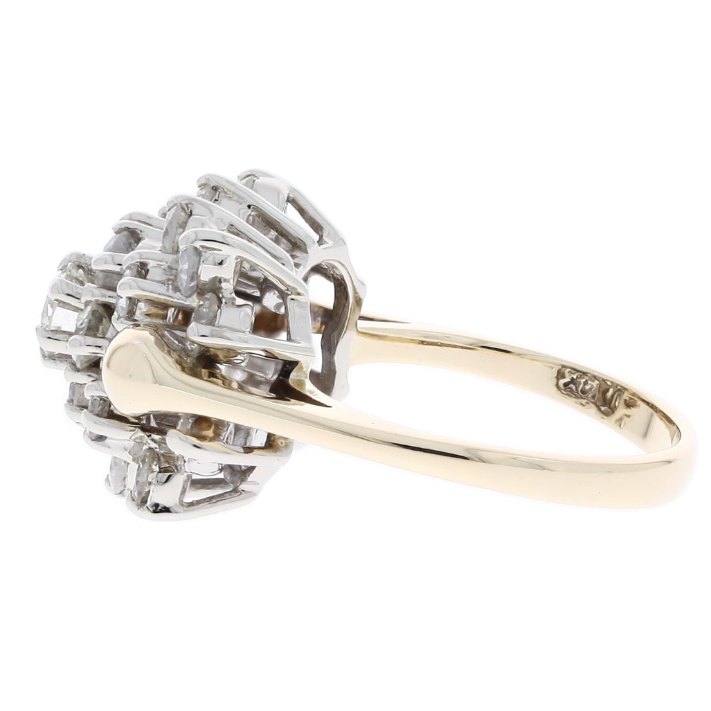 Retro Diamond Cluster Ring 14K Two Tone 2.70 CTW