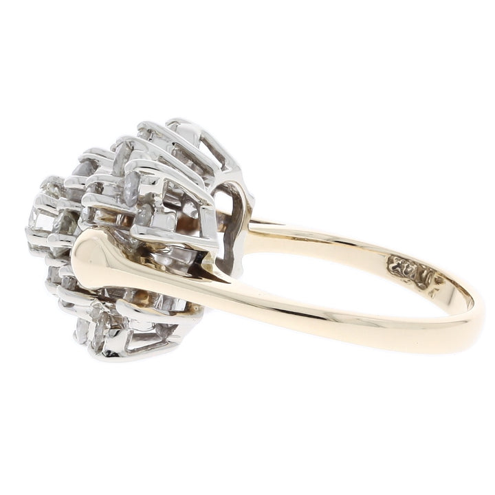 Retro Diamond Cluster Ring 14K Two Tone 2.70 CTW