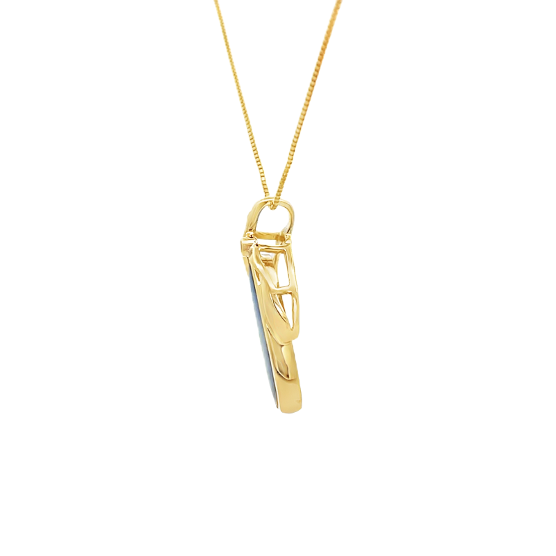 Black Opal Diamond Pendant 14K Yellow Gold