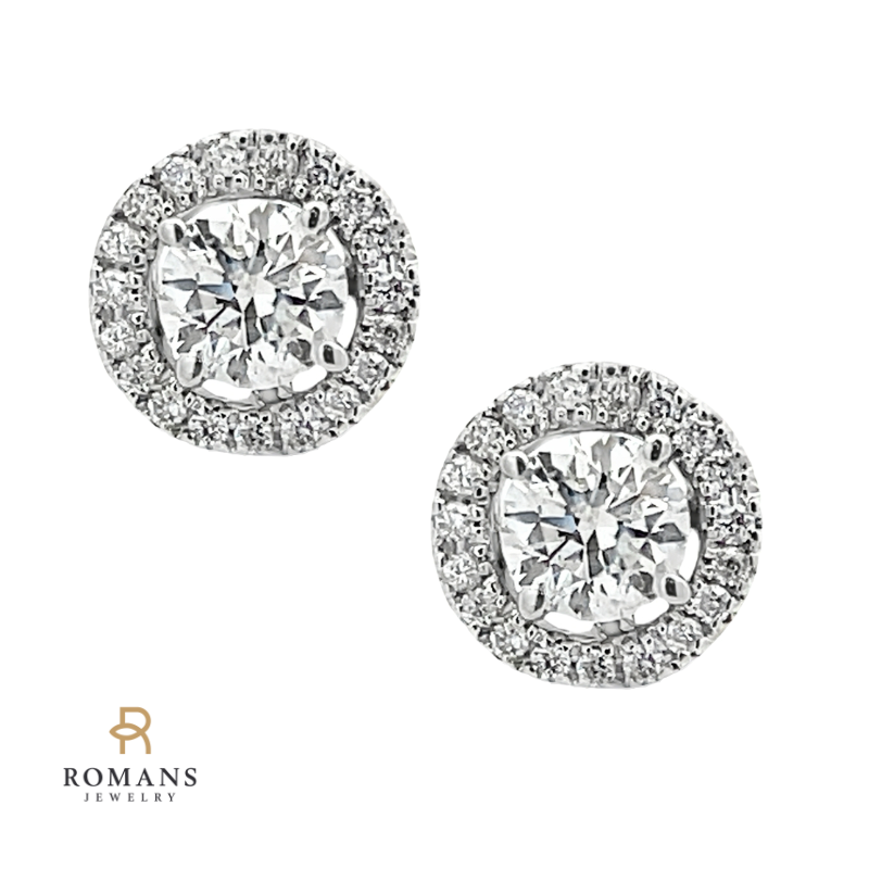 Diamond Halo 0.60ctw Studs 14K White Gold