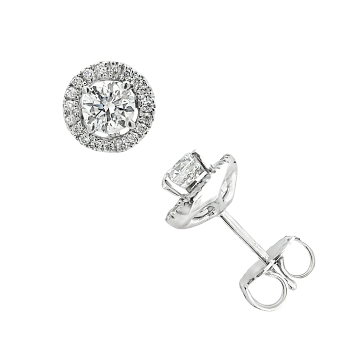 Diamond Halo 0.60ctw Studs 14K White Gold