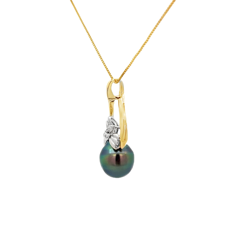 Tahitian Pearl Diamond Pendant 14K Two Tone