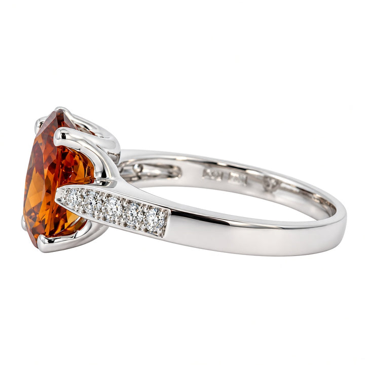 Madeira Citrine &amp; Diamond Ring 14K White Gold 3.20CT