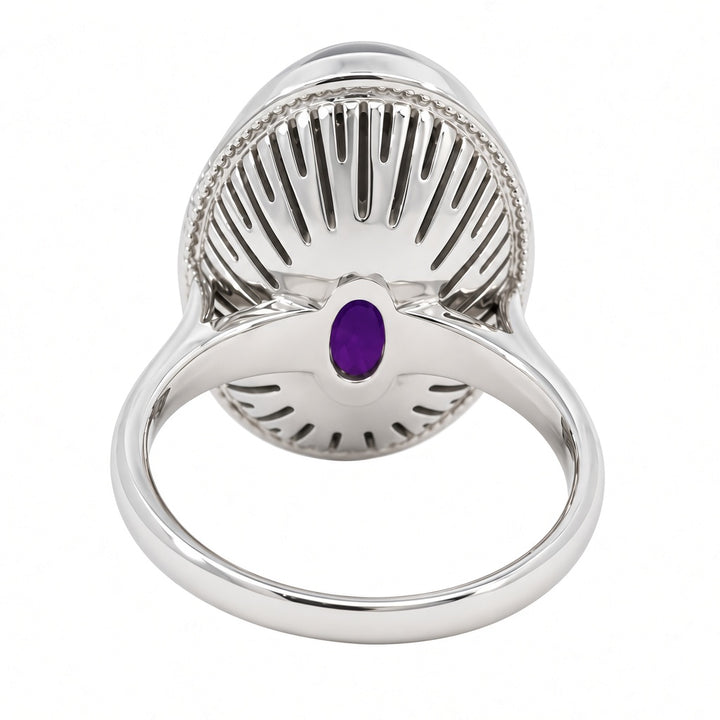 Cabochon Amethyst Solitaire Ring 14K White Gold 12.07CT