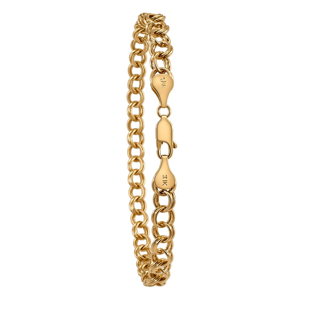 Fancy Link Stackable Bracelet 14K Yellow Gold