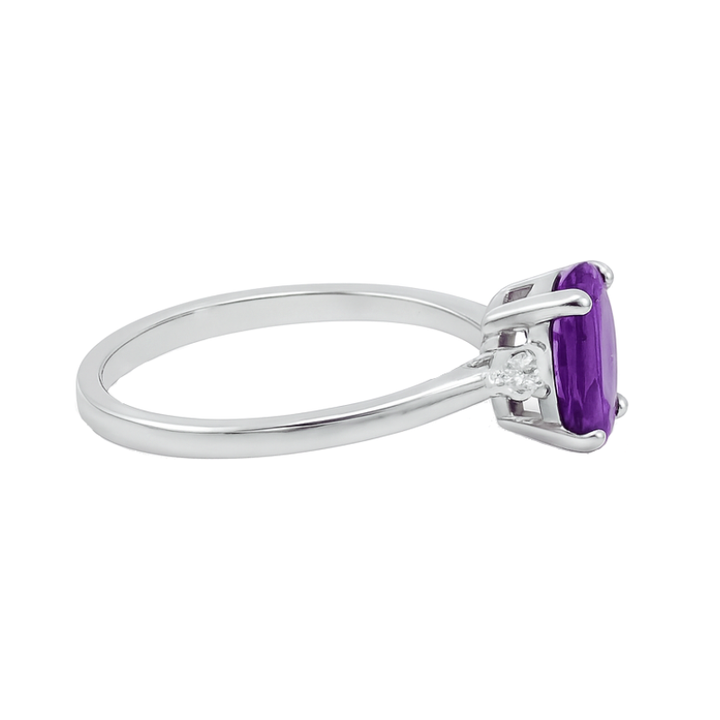 Amethyst Ring with Diamond Accents 14K White Gold 1.06CT