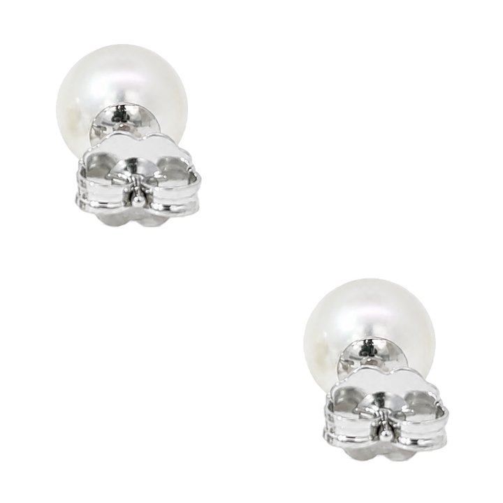 Pearl Stud Earrings 14K White Gold 7MM Classic