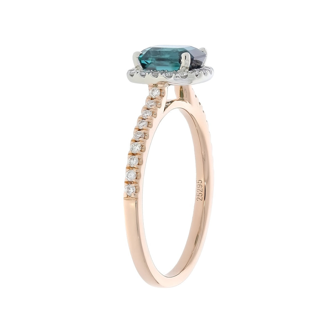 Teal Tourmaline Diamond Halo Ring 14K Two Tone 1.03CT