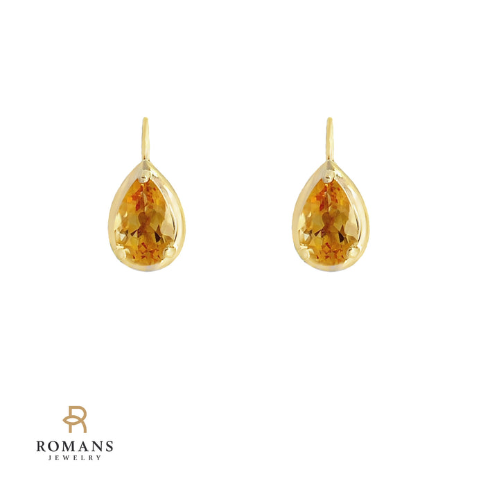 Citrine Drop Earrings Pear Shape 14K Yellow Gold