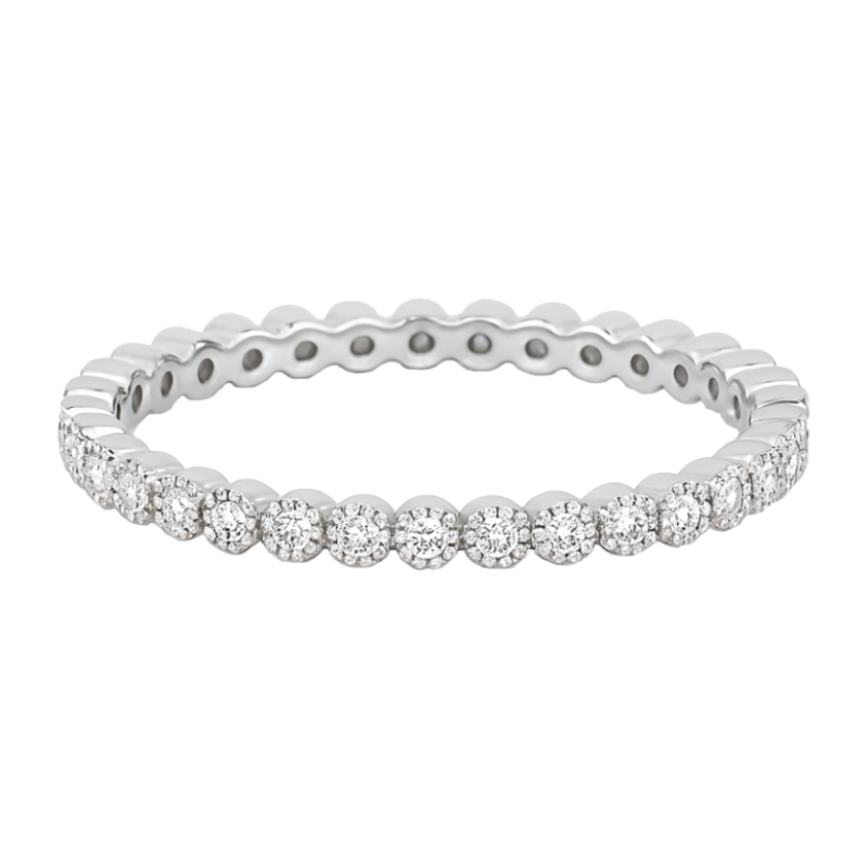 Bezel Milgrain Diamond Eternity Band 14K White Gold .12CTW