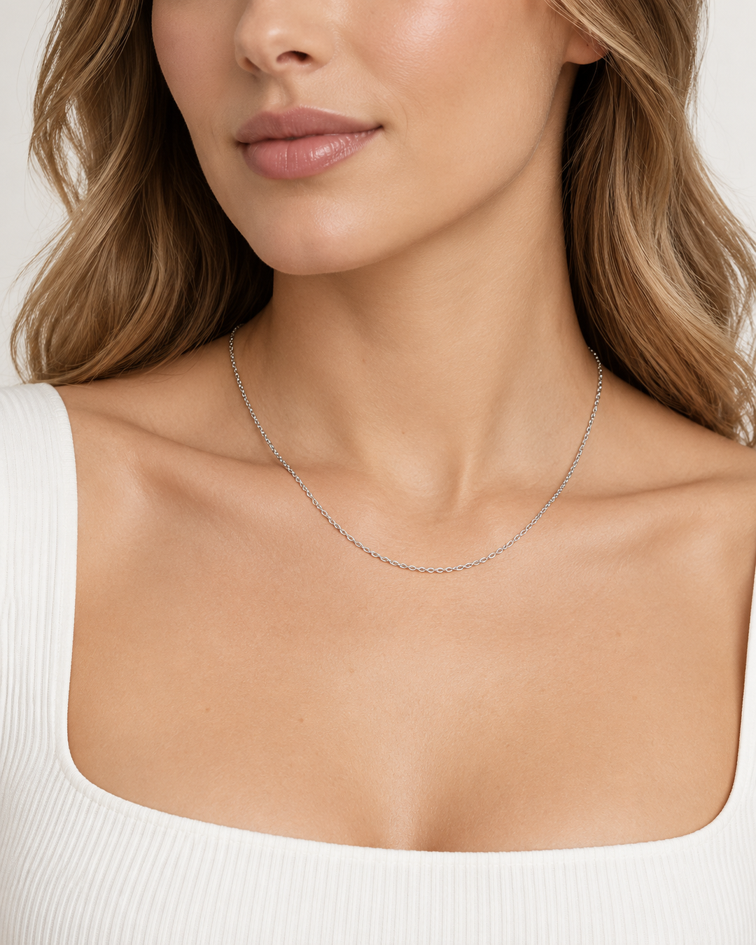 Diamond Cut Cable Solid Link Chain 14K White Gold 1MM 16.75"