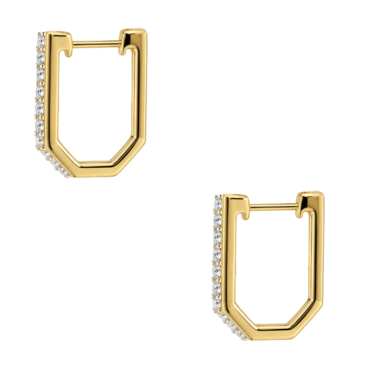 Diamond Geometric Huggie Hoops 14K Yellow Gold .19CTW