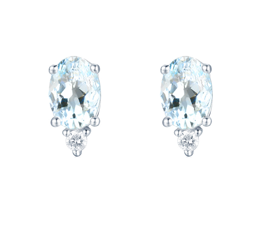 Aquamarine Diamond Stud Earrings 14K White Gold