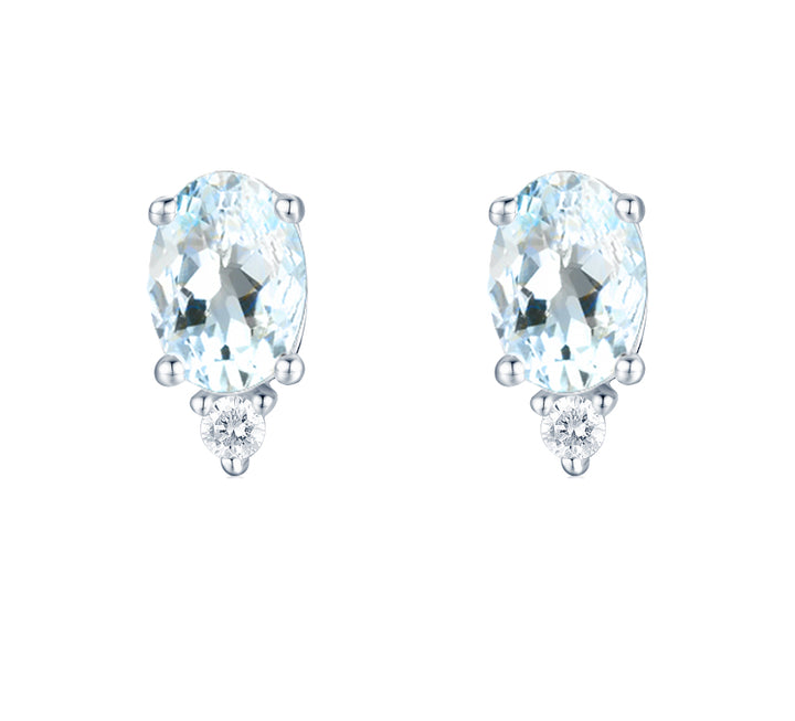 Aquamarine Diamond Stud Earrings 14K White Gold