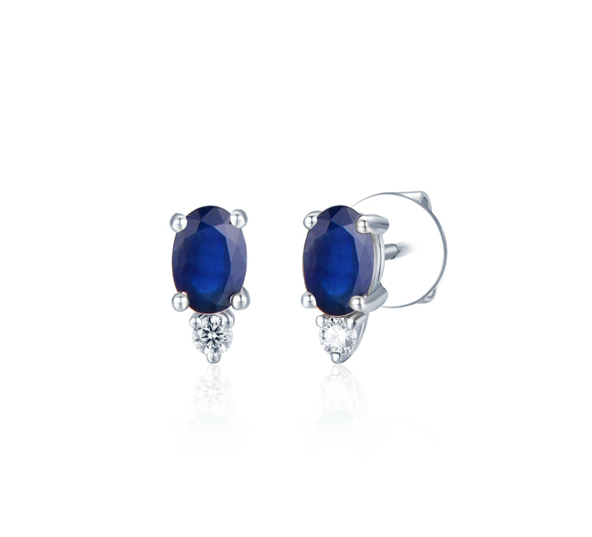 Sapphire Diamond Stud Earrings 14K White Gold 1.20CTW