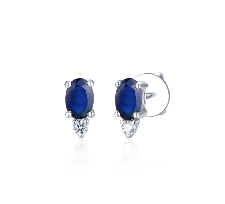 Sapphire Diamond Stud Earrings 14K White Gold 1.20CTW