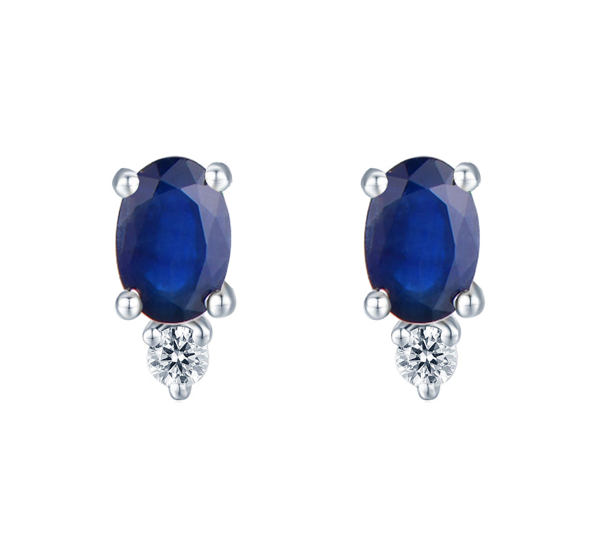 Sapphire Diamond Stud Earrings 14K White Gold 1.20CTW