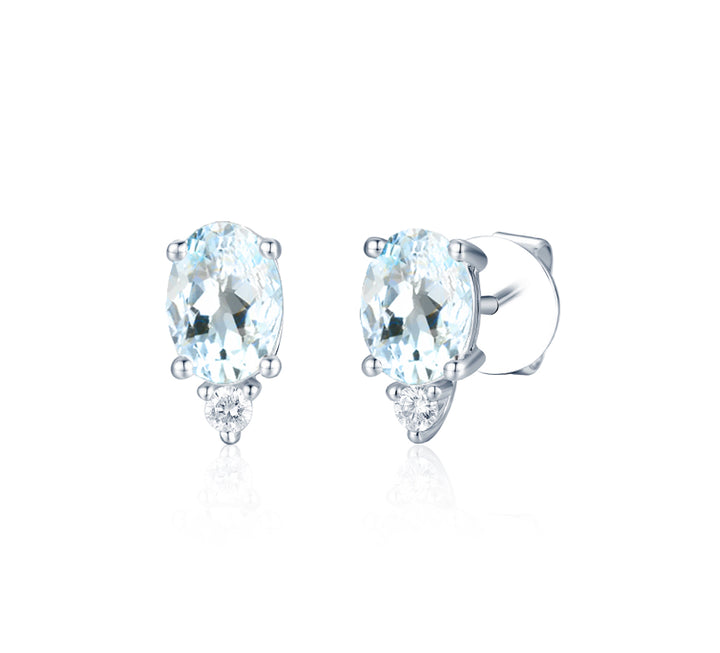 Aquamarine Diamond Stud Earrings 14K White Gold