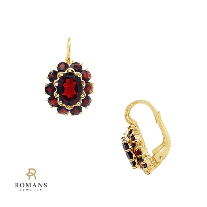 Garnet Halo Earrings 14K Yellow Gold 2.60 CTW