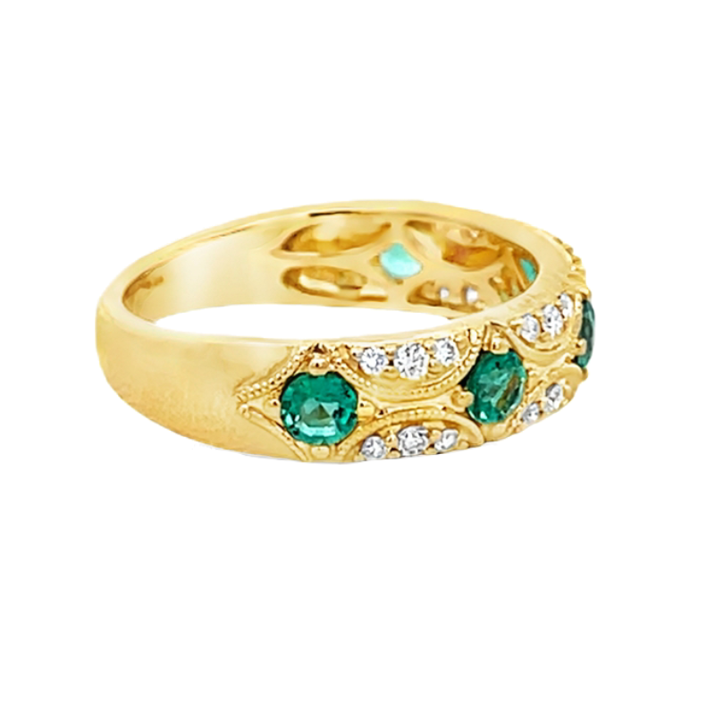Emerald Diamond Band 18K Yellow Gold