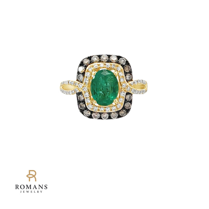 Effy Emerald Diamond Halo Ring 14K Yellow 1.08CT