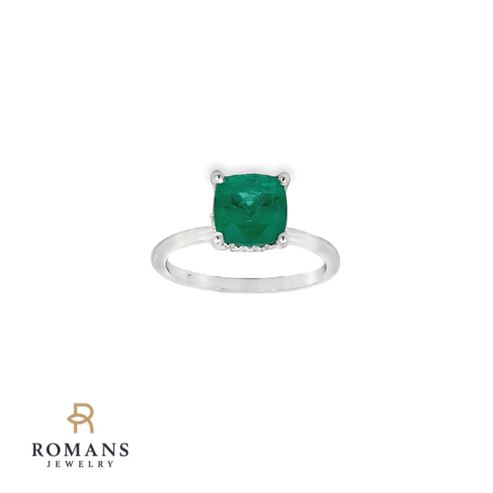 Emerald Hidden Halo Ring 14K White Gold 1.71CT