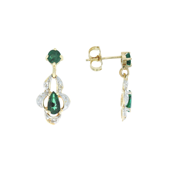 Emerald Drop Earrings 14K Two Tone .44CTW