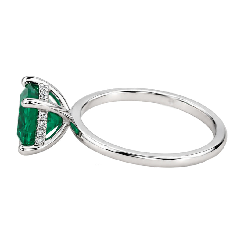Cushion Cut Emerald Hidden Halo Ring 14K White Gold 1.71CT