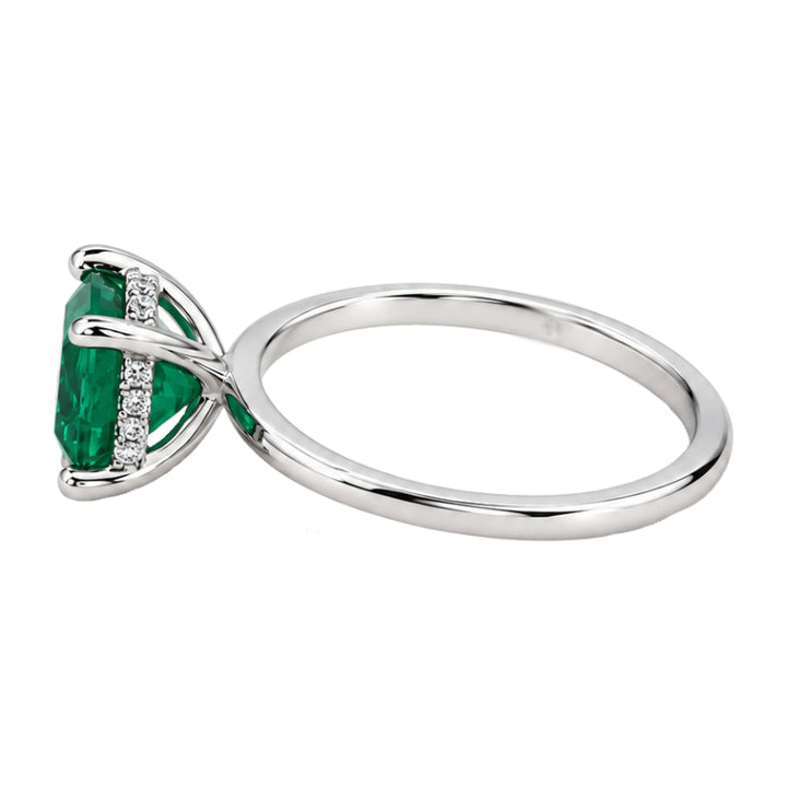 Cushion Cut Emerald Hidden Halo Ring 14K White Gold 1.71CT