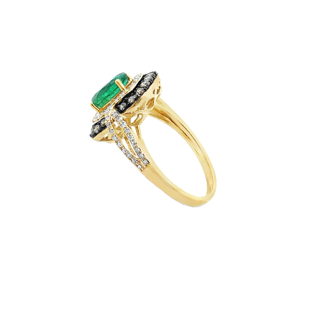 Effy Emerald Diamond Halo Ring 14K Yellow 1.08CT