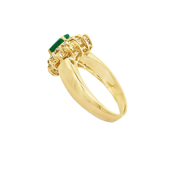 Flower Halo Emerald Diamond Ring 14K Yellow Gold 0.30CT