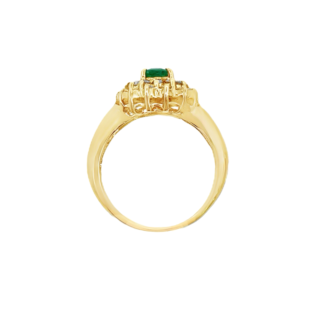 Flower Halo Emerald Diamond Ring 14K Yellow Gold 0.30CT