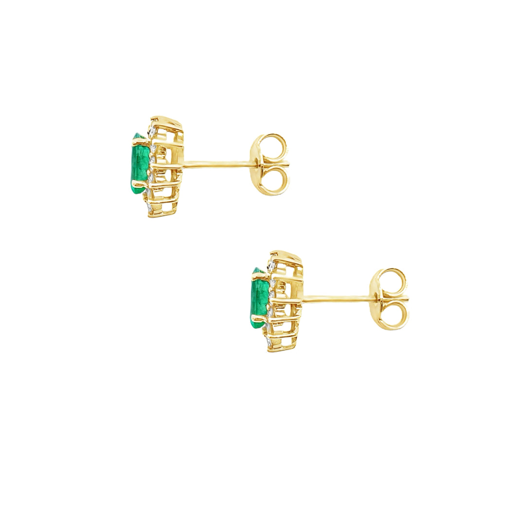 Emerald Diamond Halo Earrings 14K Yellow Gold 0.70CT