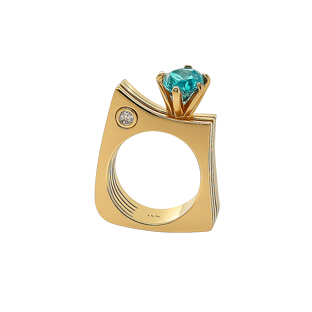 Blue Zircon Diamond Ring 14K Yellow Gold 4.55CT