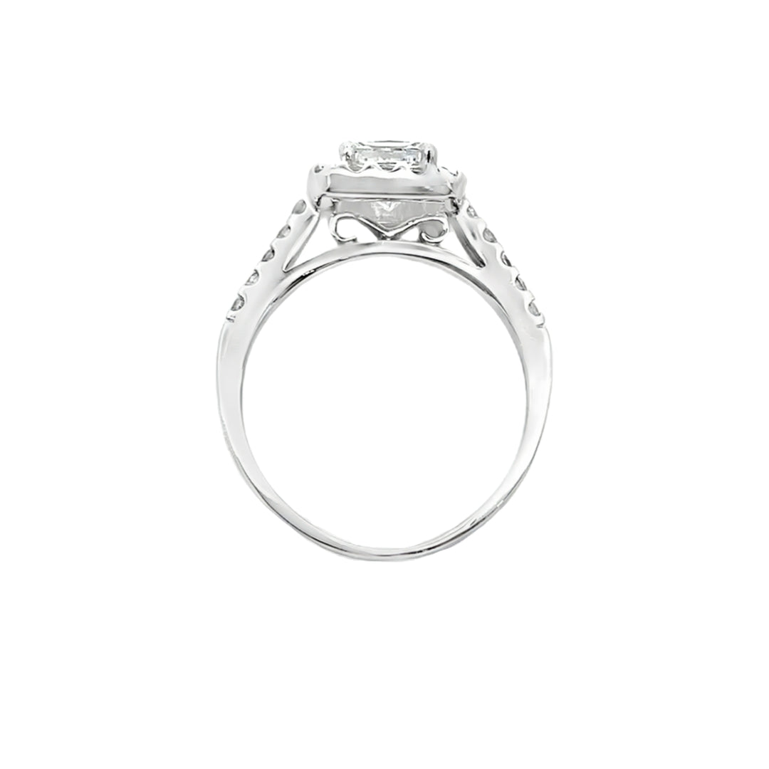Princess Diamond Halo Engagement Ring 14K White Gold