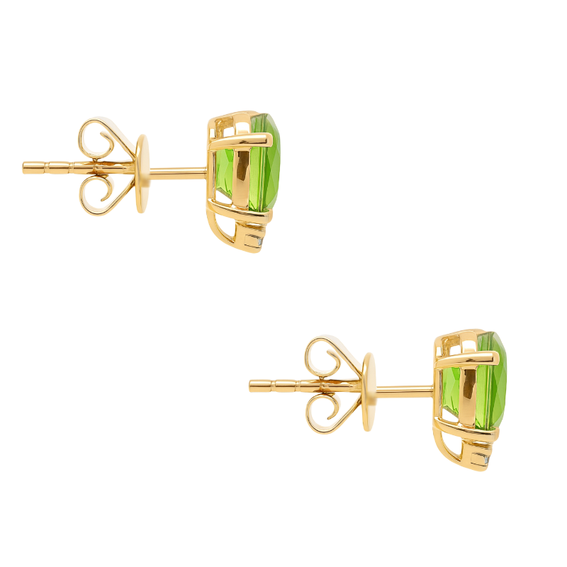 Oval Peridot Diamond Accent Studs 14K Yellow Gold 1.71CTW